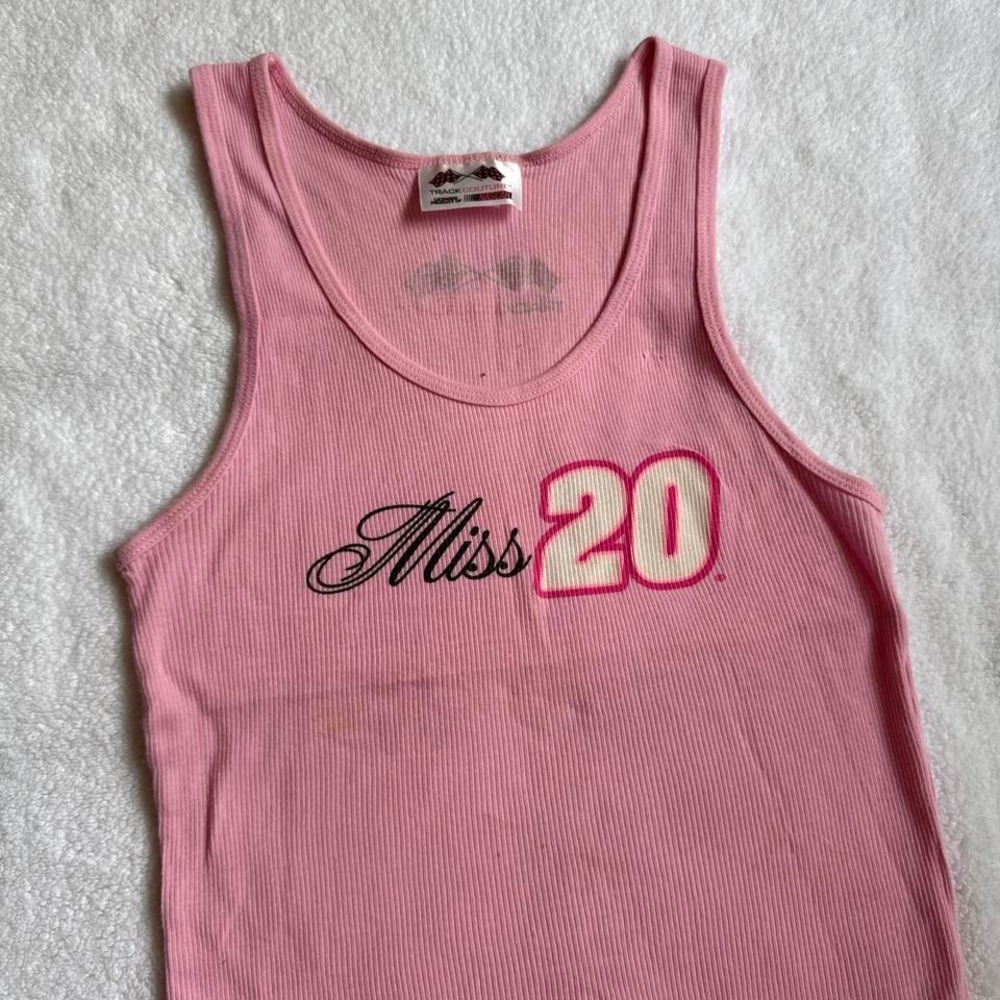 y2k fitted pink ribbed racing tank top